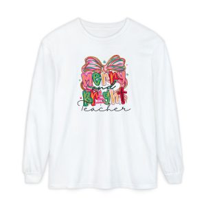 Merry & bright teacher long sleeve | Christmas teacher tee | Christmas teacher long sleeve shirt | Teacher holiday gift| Holiday teacher tee