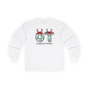 OT Christmas long sleeve shirt | Occupational therapist reindeer antlers tee | Cute holiday therapist shirt | Occupational therapy gift