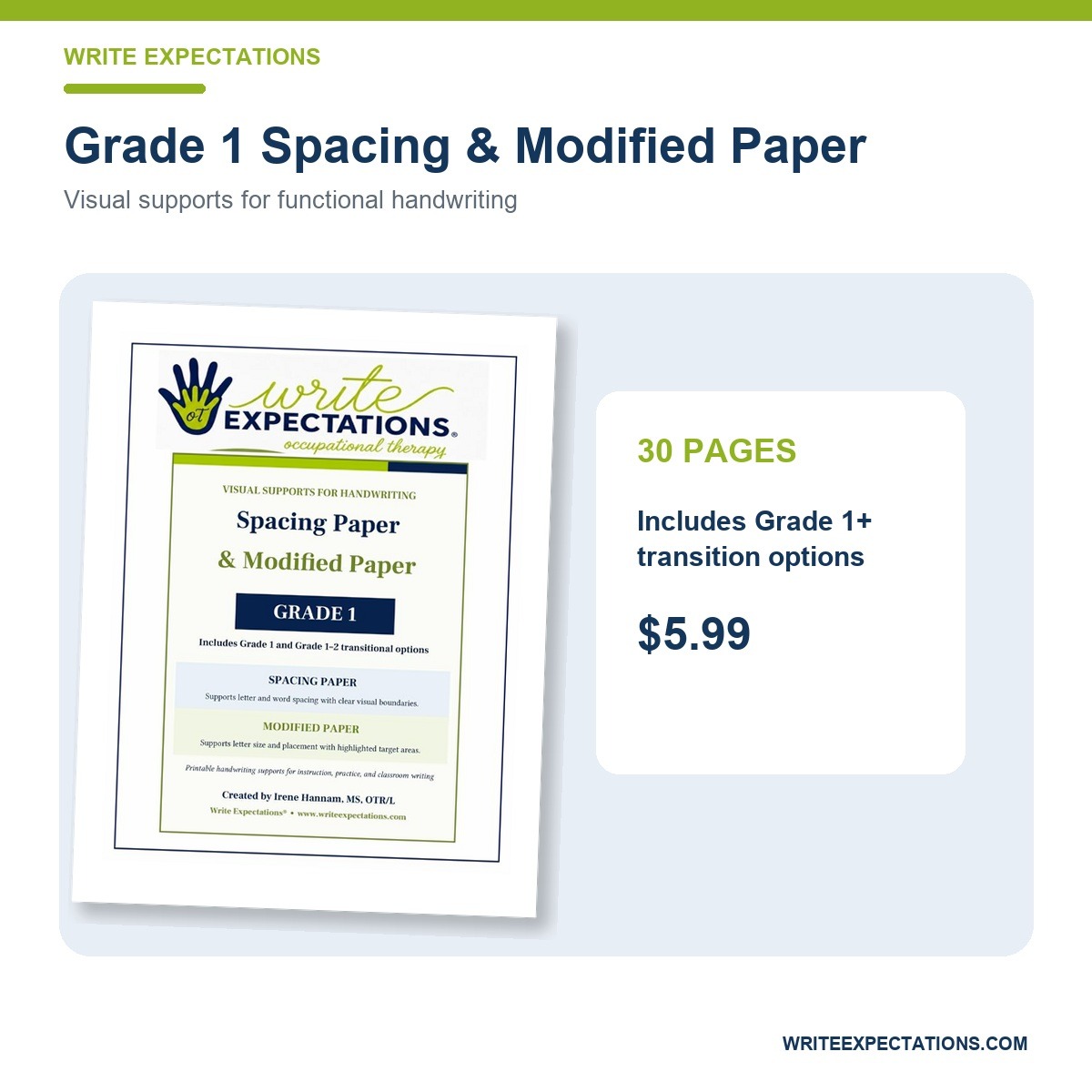Visual Supports for Handwriting: Grade 1 Spacing & Modified Paper